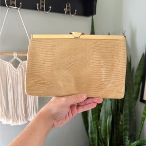 VTG 60s Etra Beige Leather Snakeskin Print Clutch